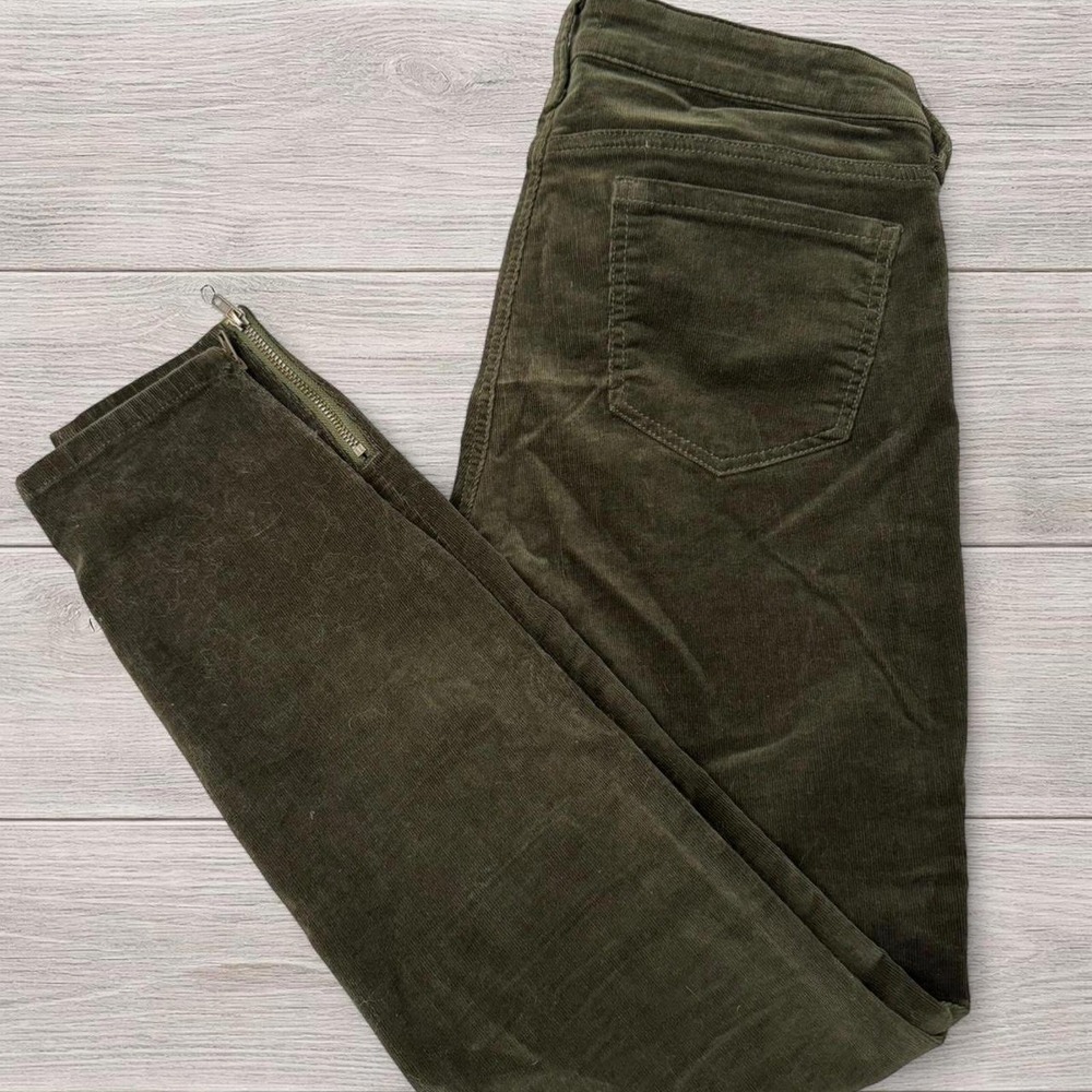 Edyson Leon Ankle Skinny Corduroy Pants Olive Green Size 30 Zipper Hem Casual